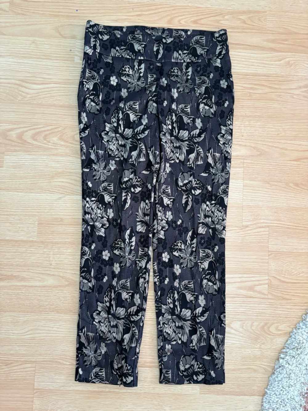 Women's Straight Leg Floral Ponte Pants - Black & Gray
